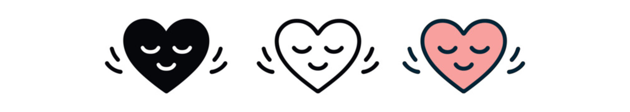peaceful heart calm icon on white background Black silhouette flat icon outline icon and colored icon style three minimal vector icon style