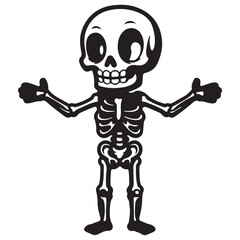 Cute Vector Skeleton Character with Open Arms, Monochrome Illustration