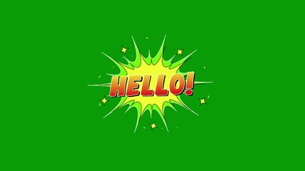 hello word comic retro cartoon comic, HELLO! text pop art expression. bubbles popup style expressions, colorful bomb, smoke strip dotted comic. Seamless comic loop animation black screen 4k - Powered by Adobe