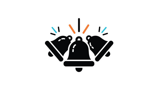 Three black ringing bells icon with colorful sound waves representing celebration, alert, or notification.