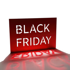 Red black friday sign with reflection on surface on transparent background