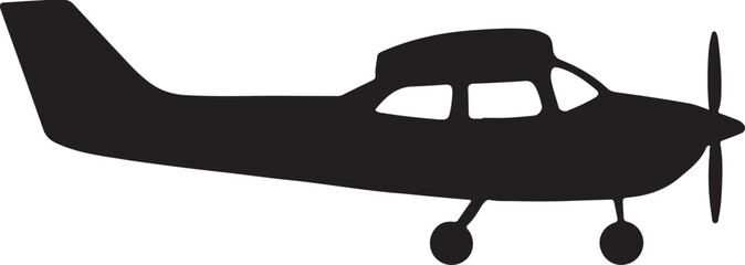 Small private aircraft silhouette icon, aviation travel, light airplane, personal flight design