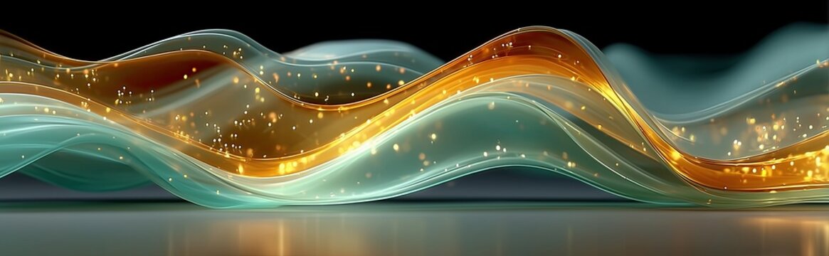 arte abstracto, ondas como en movimiento horizontal a lo ancho de la imagen como una marea en tonos azules verdosos a color &aacute;mbar  miel cinta, fondo de pantalla