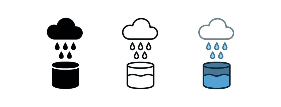 rainwater collection icon on white background Black silhouette flat icon outline icon and colored icon style three minimal vector icon style