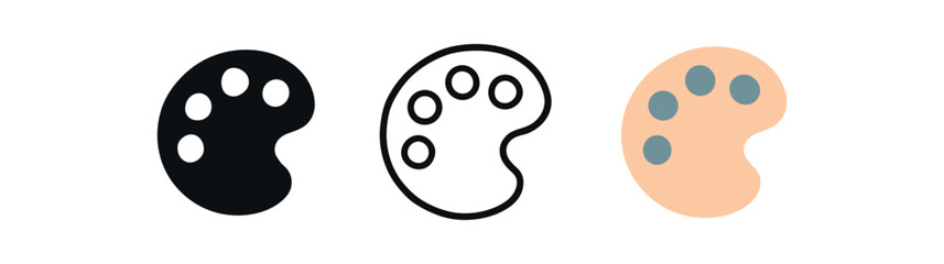 Obraz premium artist paint palette icon on white background Black silhouette flat icon outline icon and colored icon style warm peach and soft teal tones three minimal vector icon style