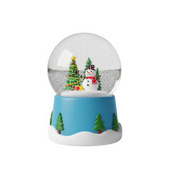 Snow globe with snowman and christmas tree inside on transparent background