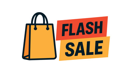 Flat vector banner design icon of shopping bag next to bold text SALE red and rectangular flat marketing composition