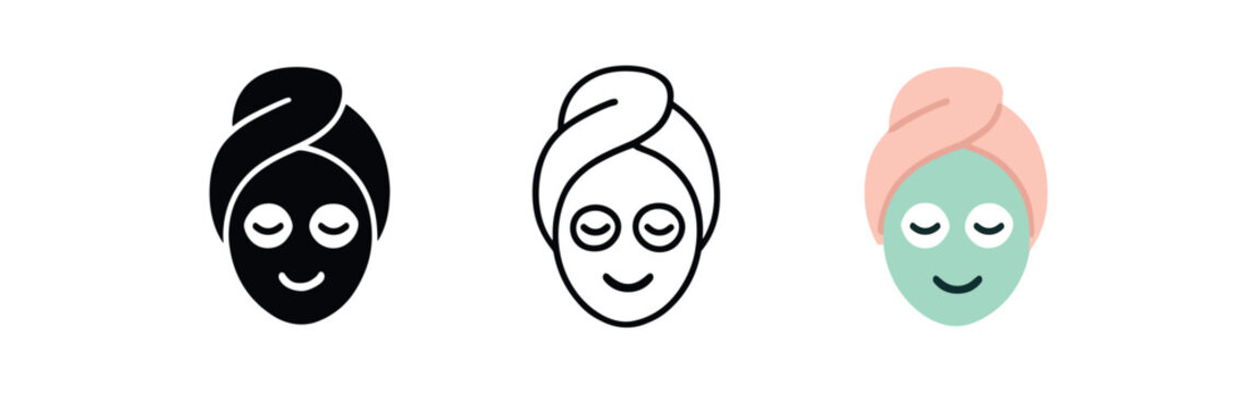 face mask relax icon on white background Black silhouette flat icon outline icon and colored icon style mint green and blush tones three minimal vector icon style