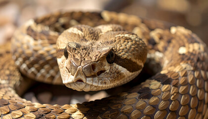 Close up of a vicious, venomous and dangerous rattlesnake