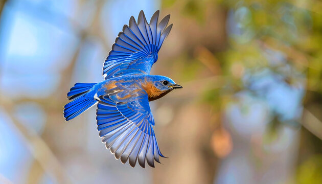Eastern Bluebird flies high beautifully