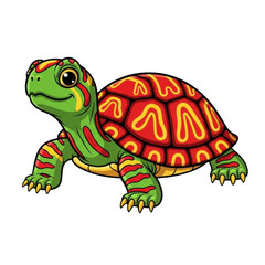 Fototapeta premium Cute cartoon turtle with vibrant shell and green body