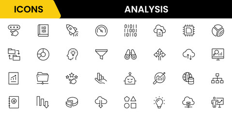 Analytics icon set with editable stroke. Data analysis thin line icon collection. Vector illustration
