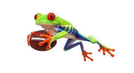 Red eyed tree frog holding an american football
