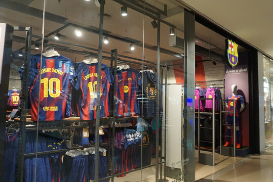 Barcelona, Spain - September 26, 2025: Maremagnum shopping mall - Official Store FC Barcelona ,