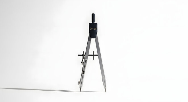 3d realistic icon. Vector study compass. Isolated on white background. Compass on a white background, drawing tools, 3D rendering on the middle. Computer digital image.