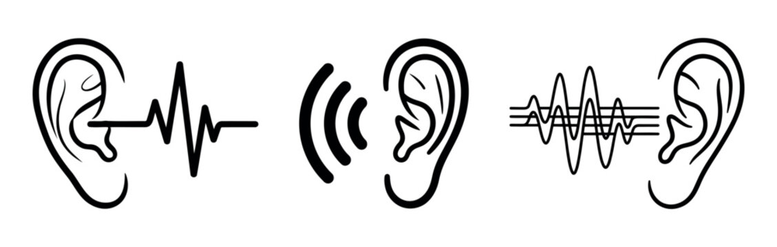Hearing audiology sound wave icon with ear and communication symbol