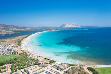 Fototapeta premium Aerial view to La Cinta beach, San Teodoro, Sassari, Sardinia, Italy