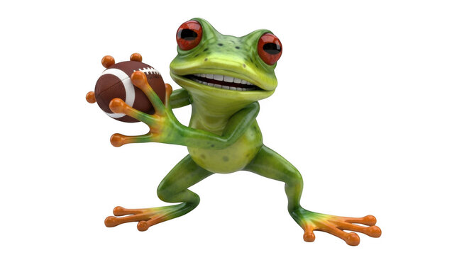 Green frog character holding a miniature football - Powered by Adobe