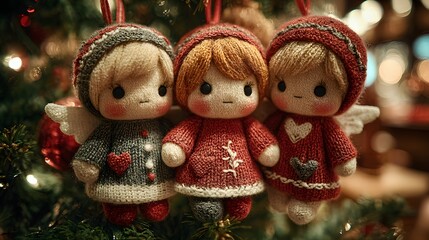 Cute Knitted Angel Ornaments on Christmas Tree – Cozy Handmade Decor