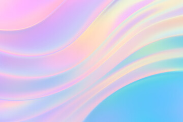 Obraz premium Holographic pastel rainbow 3D waves, soft fluid abstract design with metallic texture reflections – 16:9