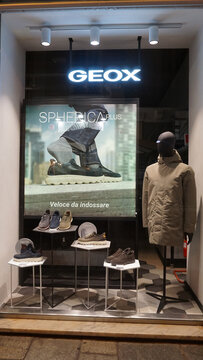 Sanremo, Italy - September 28, 2025: Signage from Geox store at Sanremo, Italy