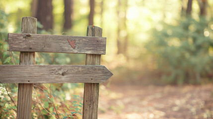 Naklejka premium directional. A rustic wooden directional signpost located near a forest path in a natural outdoor setting. travel magazines, destination branding, designed for outdoor magazines and nature guides.