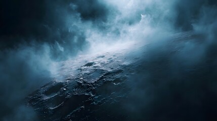 Fototapeta premium A desolate cratered celestial body shrouded in atmospheric haze under dramatic lighting