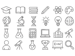 Obraz premium Science icon set. Containing biology, laboratory, experiment, scientist, research, physics, chemistry and more icons. 