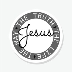 Jesus, The way, The Truth, The Life icon sticker isolated on gray background