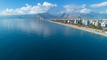 Fototapeta premium Aerial drone photo of Antalya Konyaalti beach and cliffs