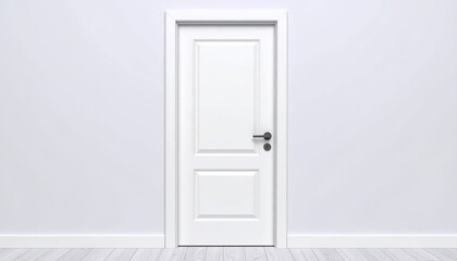 White Door on Light Wall Opportunity with Future, New Beginnings, and Minimalism Concept.