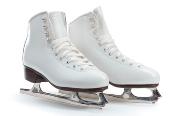 Classic white figure skates embody winter sport elegance, perfect for ice skating enthusiasts and graceful performances, a symbol of skill and passion