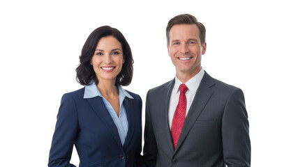 Professional business colleagues smiling confidently together isolated on transparent background