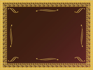 金の装飾フレームのバレンタインカード背景ー深いボルドーに金の飾り罫を配した、高級感のあるバレンタインギフトカード背景。文字入れやコピースペースに最適。招待状、チラシ、バナーにも。