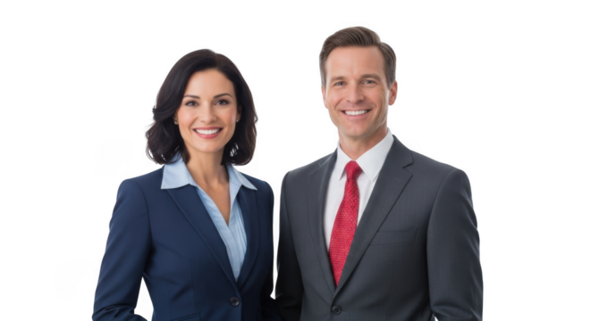 Professional business colleagues smiling confidently together isolated on transparent background - Powered by Adobe