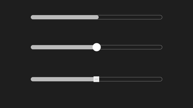 Progress and volume sliders concept. Modern UI elements for loading bars, web design, mobile apps, and digital dashboards. Loading bar. 2d animation video 4k size with alpha channel