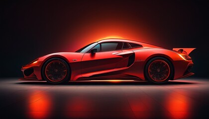 sleek red sports car silhouette in dramatic lighting