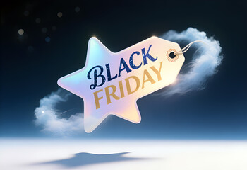 Black Friday Star Tag with Clouds for Advertising Promotion and Discount Offers to Boost Holiday Season Shopping with Creative Design