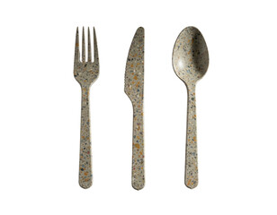 Set of Recycled Plastic Cutlery &mdash; Eco-Friendly Tableware Isolated PNG.