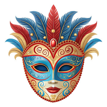 Ornate Venetian Masquerade Mask with Feathers and Gold Accents