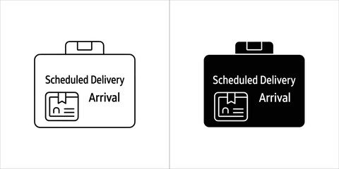Scheduled delivery arrival icon, black and white outline and solid fill versions