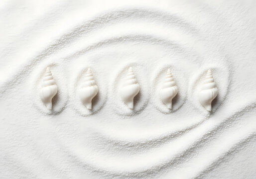 Seashell arrangement in sand with transparent background texture