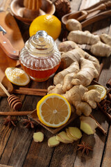 Ingredients for preparing ginger tea.