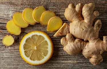 Fresh ginger and lemon slice.