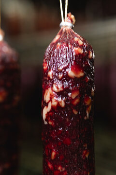 Smoked sausage production line in the factory
