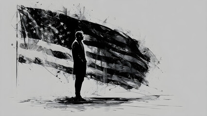 depicted with a prominent black and white illustration of the American flag