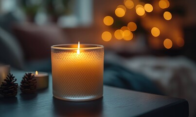 Warm Glow of Candles and Pinecones Creates a Relaxing Winter Atmosphere