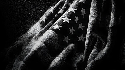 depicted with a prominent black and white illustration of the American flag