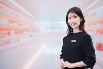 コスメストアで接客をする若い女性店員