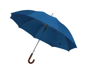 Tilted Blue Umbrella Open &mdash; Dynamic Perspective on Transparent Background.